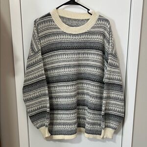 “Grandpa” Striped Sweater Unisex Cream & Gray Patterned Crewneck